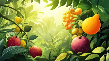 Poster - A Vibrant Display of Exotic Fruits Amidst Lush Green Foliage