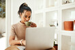 © Malambo/peopleimages.com - Business woman, laptop and drinking coffee for thinking, ideas and remote work as freelance copywriter. Female person, relax and break with project for web agency as creative or digital nomad in home