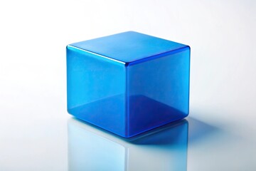 Wall Mural - blue cube with light reflection on white background silhouette