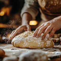 A person is making bread with their hands