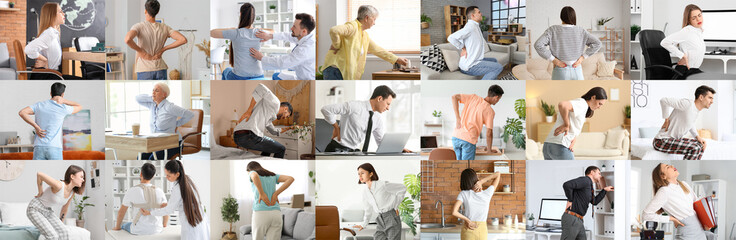 Sticker - Collage of different people suffering from back pain