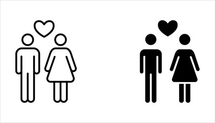 bride and groom line black icon set. wedding ceremony on white background