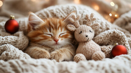 Cozy Kitten Cuddled Among Soft Textiles