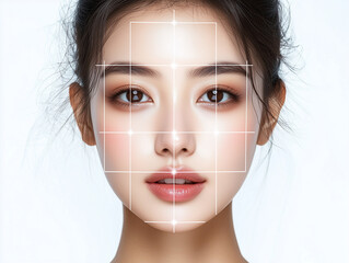 beautiful young asian woman with clean fresh skin on white background, face care, facial treatment, 