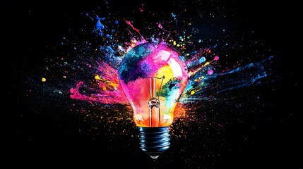 Wall Mural - light bulb exploding with vibrant colors and splatter
