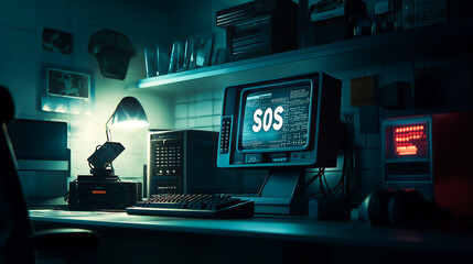 A computer with a text 