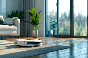 Robot vacuum cleaner cleans the house