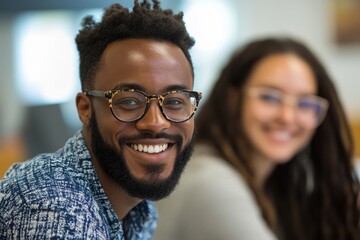 Colleagues smiling while working together, Generative AI