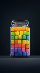 Canvas Print - Colorful Cubes in a Glass Jar.