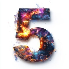 3D number 5 with space nebula realistic modern design, soft lighting, white background