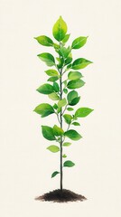 Wall Mural - Watercolor Illustration of a Young Tree Sapling.