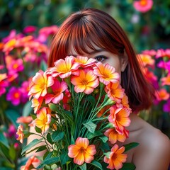 Female, girl 3D and illustration potrait with flowers design images for wallpaper and social media