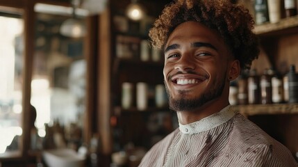 Happy young male barber looking away and smiling, Generative AI