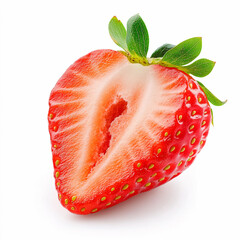 Strawberry half. Strawberry isolate. Strawberry on white background. Perfect not AI strawberry, true photo.