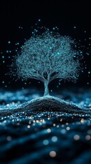 Aufkleber - Digital tree made of glowing particles and nodes, futuristic concept