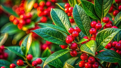 Sticker - A lush green bush adorned with vibrant red berries, a symphony of color in the natural world.