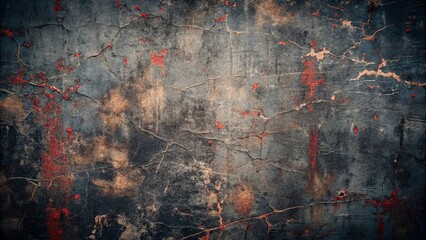 Wall Mural - A weathered concrete wall with a network of cracks and faded red paint, a testament to time's relentless march.