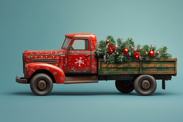 Christmas truck on solid background with boxes