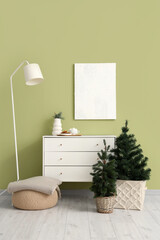 Canvas Print - Stylish interior of living room with Christmas trees