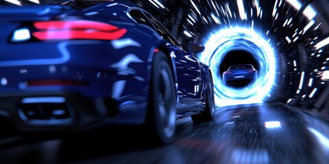 Wall Mural - Futuristic Car Driving Through a Swirling Portal