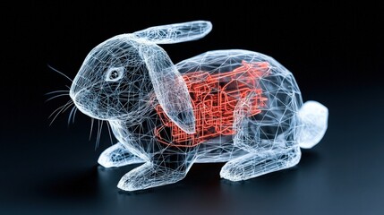 Wall Mural - Futuristic Neon Bunny   Wireframe 3D Illustration  Abstract Art  Digital Design