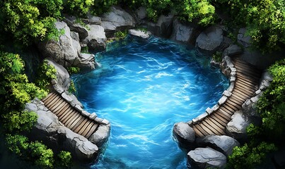 Wall Mural - tranquil blue waters surrounded by lush greenery and natural rock formations invite serenity and exp