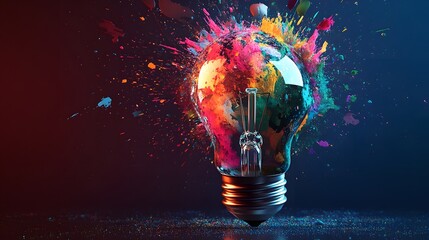 Wall Mural - a light bulb exploding with colorful paint splatter