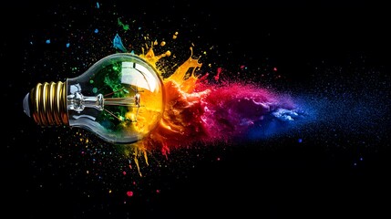 Wall Mural - a light bulb exploding with colorful paint splashes