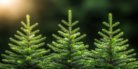 Wall Mural - Three Young Pine Trees in a Forest Setting with Sunlight