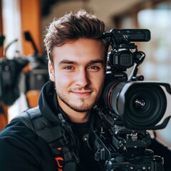 Content creator with video equipment