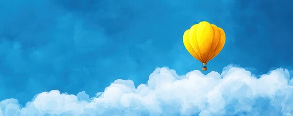 Wall Mural - Yellow Hot Air Balloon in a Blue Sky with Clouds.