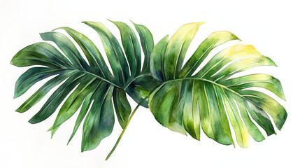 hand-drawn watercolor palm leaf on isolated background