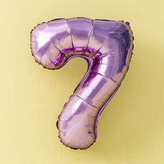 Violet metallic number 7 seven made of inflatable balloon on yellow background