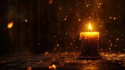 Sticker - Enchanting Glowing Candle Flame Overlay in Magical Dark Atmosphere