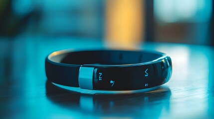 A Black Fitness Tracker with a Blue Light Display