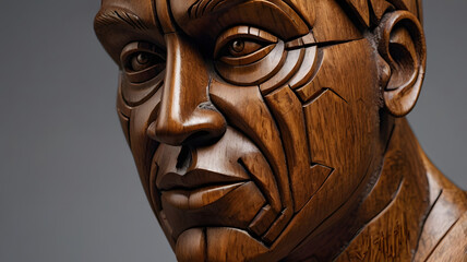 wooden carved face, created with Generative AI technology.