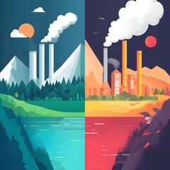 Wall Mural - Carbon debt intelligence system flat design side view smart solutions theme water color Split-complementary color scheme 