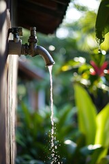 Wall Mural - Analyze the role of water conservation systems in sustainable housing. Discuss how rainwater harvesting and low-flow fixtures
