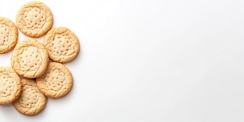 Poster - Cookies on a white background. Danish butter cookie isolated against a white backdrop. Homemade chip cookies, top view, with copyspace for text.