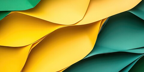 Poster - Abstract folded paper background in yellow and green