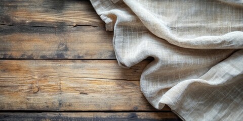 Aufkleber - Tablecloth on a wooden surface, with copy space for text.