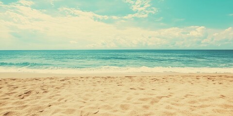 Aufkleber - Beautiful vacant sand for copyspace on the beach and sea scenery - Vintage filter and enhanced color processing.