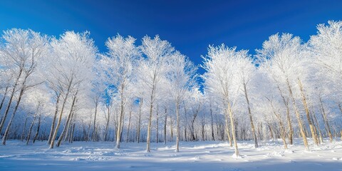 Leinwandbilder - Japanese winter forest with a blue sky.