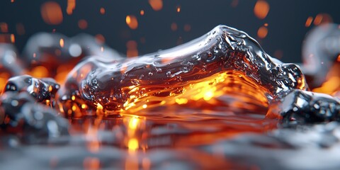 Wall Mural - Abstract Liquid Fire   Glowing Orange and Silver Waves with Depth of Field