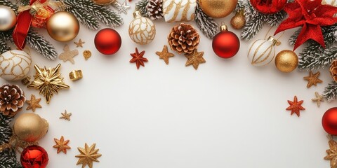 Wall Mural - Christmas and New Year decorations on a white background with copyspace.