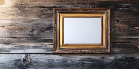 Aufkleber - empty picture frame on wooden surface - frame canvas on wall