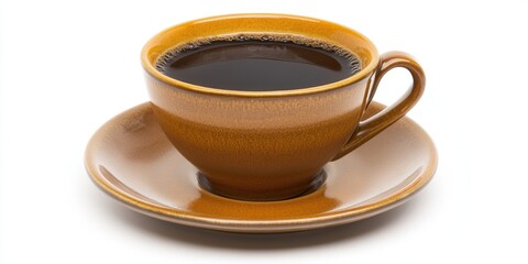 Poster - Olive cup of black coffee on a saucer, isolated against a white background.