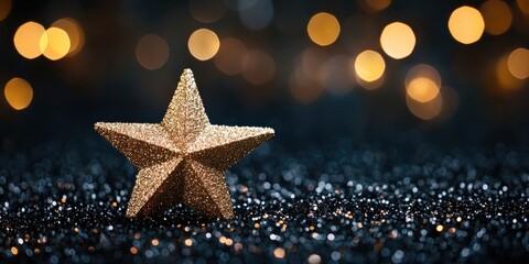 Poster - Christmas star frame set against a black glitter background.