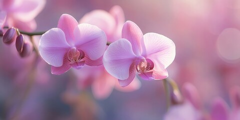 Aufkleber - Lovely pink orchid blooms. Close-up.
