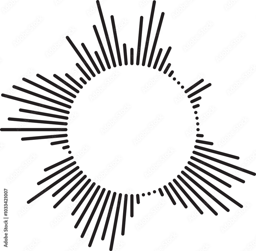 Circular ripple icon. Concentric circles with broken lines isolated on ...